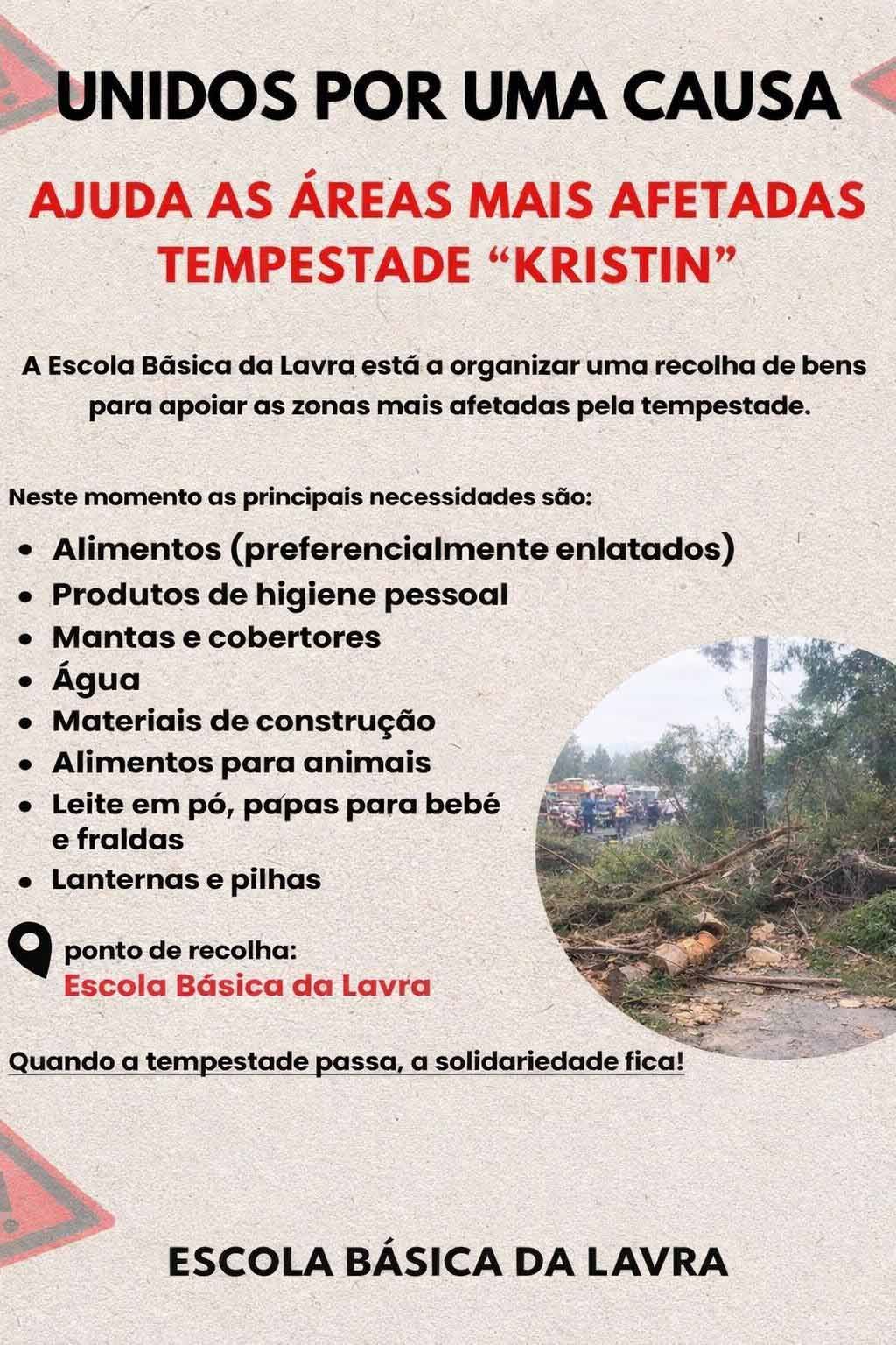 Comunidade da Lavra Mobiliza-se: Campanha de recolha de bens para as vítimas da Tempestade KRISTIN